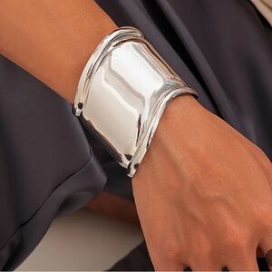 SET OF TWO Futuristic Silver Cuff Style Wristband with Textured Surface
